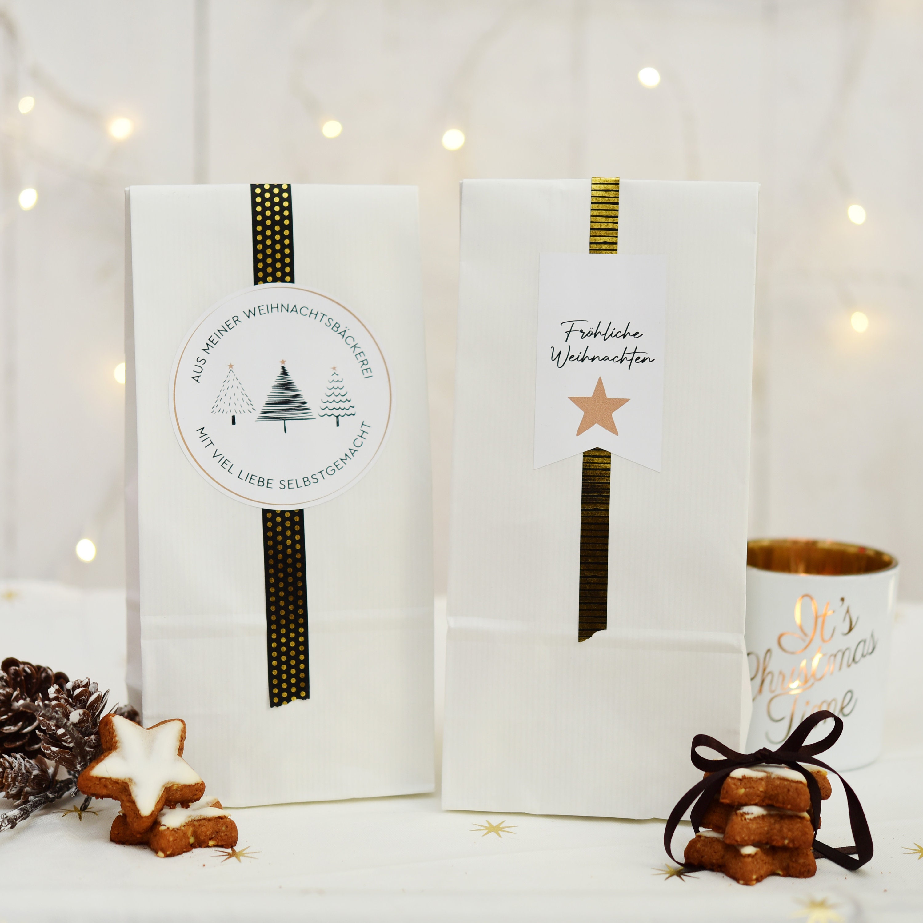 Kekstüten Verpackung I Keksverpackung Weihnachten 4er Set, Drei Tannen modern