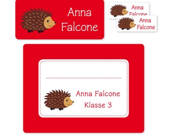 Personalized sticker set for school stuff "hedgehog"