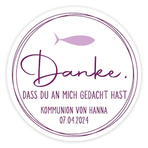 Personalized stickers for communion, baptism, confirmation, fish, modern Lila