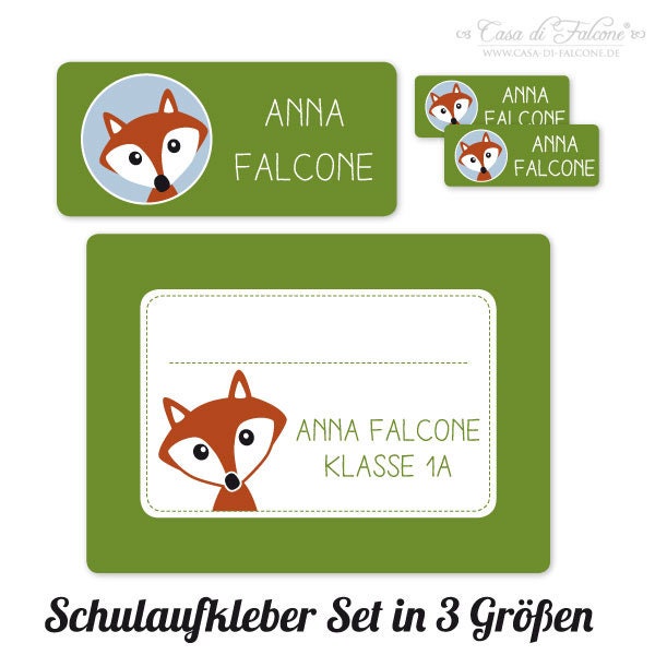 Namensaufkleber Set für die Schule "Fuchs"