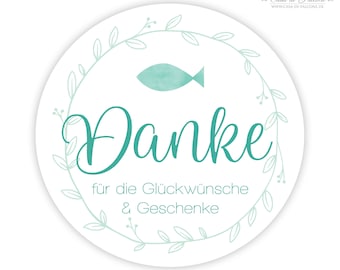 Dank u sticker voor communie vis, aquarel