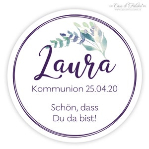 Personalized stickers for communion, leaf branch blue-purple image 3