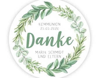 Personalized stickers for communion, wreath of leaves