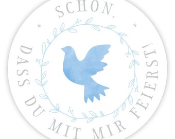 Kommunion Aufkleber Taube Aquarell "Schön, dass Du mit mir feierst"