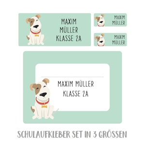 Namensaufkleber Set für die Schule Hund, personalisiert mint