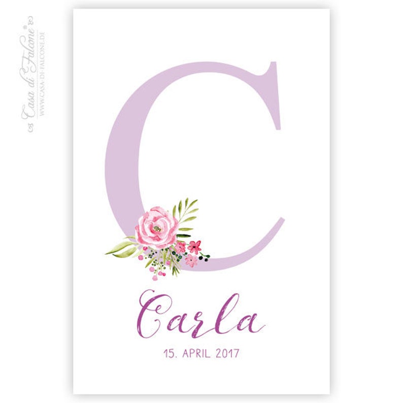 Personalized poster for birth, initial floral image 6