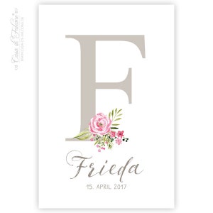 Personalized poster for birth, initial floral image 5