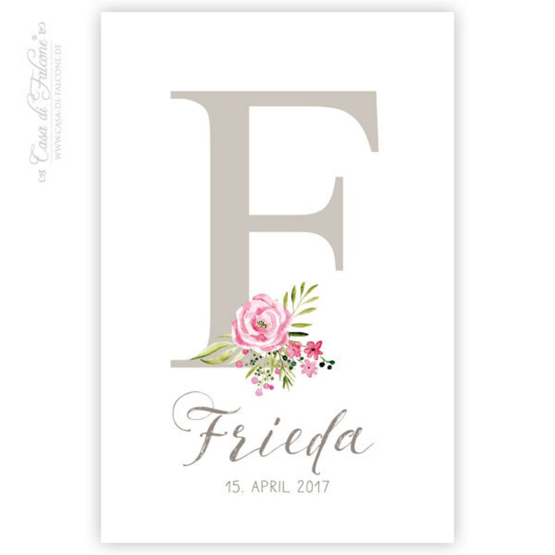 Personalized poster for birth, initial floral image 5