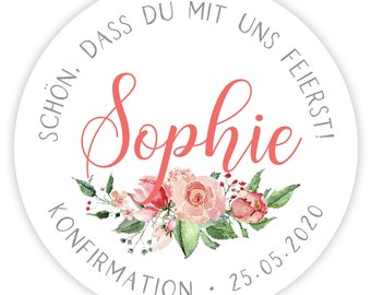 Personalisierte Aufkleber zur Konfirmation, Rose