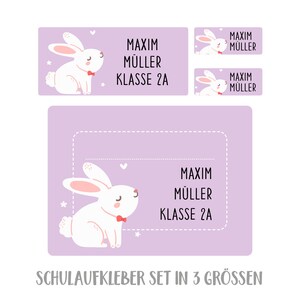 Personalized school sticker set rabbit Lavendel
