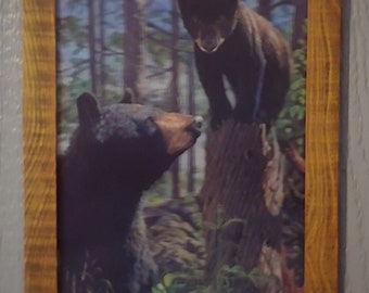 Mama Bear and Cub-3D picture in hand crafted wood frame
