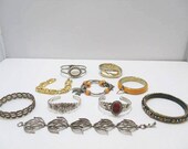 Sale, 10 Piece Bracelet Jewelry Lot, 10 Vintage Bracelets, Hinged Clamper Bracelets, Bangle Bracelets, Linked Bracelets and Tassel Bracelet