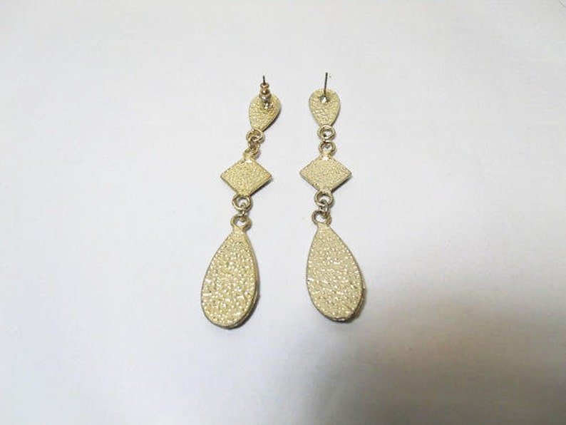 Enameled Dangle Pierced Earrings Art Deco Style Gold Tone Earrings