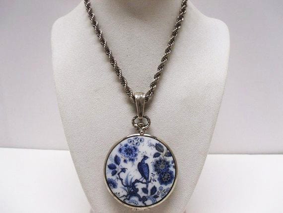 Vintage Silver Tone Peacock Look Locket Prayer Box Pendant Jewelry Accessory 3pc