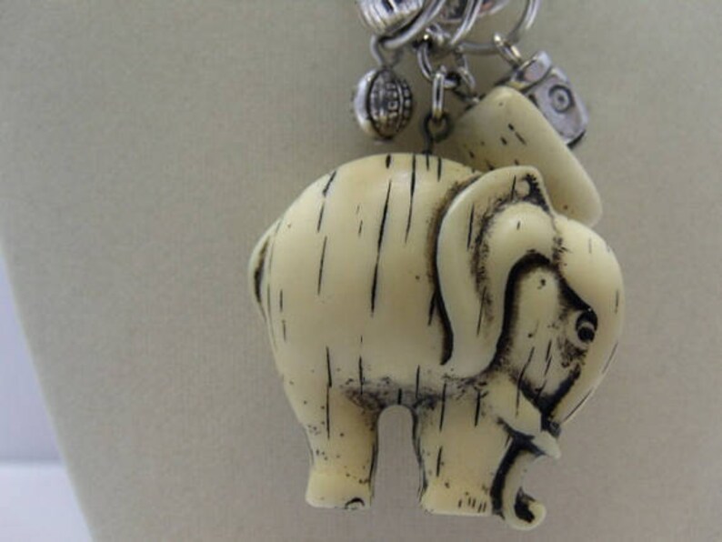 Elephant Charm Necklace / Carved Faux Ivory With Silver Tone Etsy