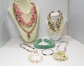 Sale-13 Piece Vintage Shell Jewelry / 10 Necklaces And 3 Bracelets / Beach Jewelry / Nothing Broke