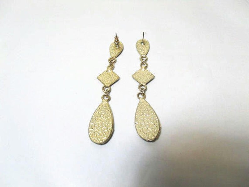 Enameled Dangle Pierced Earrings Art Deco Style Gold Tone Earrings