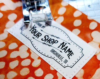 Beautiful vintage style custom fabric labels personalized with your name. The perfect gift. 40 labels per sheet. Eight styles. 2"W x 1"H