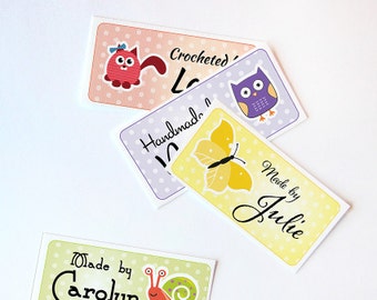 Custom Fabric Labels, Sew-on, Iron-on, 80 Labels,  2 x 1", Uncut, Your Name Added, Colorfast 100% Preshrunk Cotton,  10 Clip Art Animals