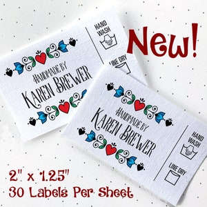 Flat custom fabric labels 2W x 1.25H, 30 per sheet for your handmade gifts. Add your name to this decorative label, iron or sew on. Bild 2