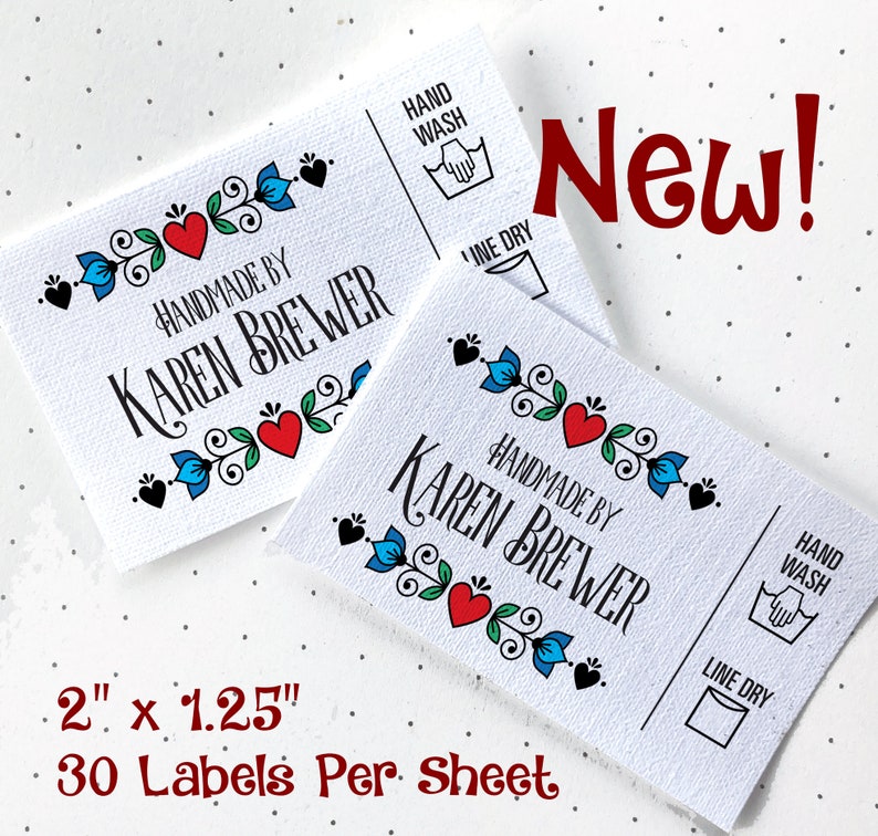 Flat custom fabric labels 2W x 1.25H, 30 per sheet for your handmade gifts. Add your name to this decorative label, iron or sew on. Bild 2