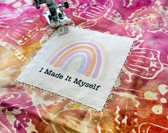 Flat custom fabric labels in custom sizes for your crafts and handmade gifts. Add your name, logo, or any artwork to a personalized label.