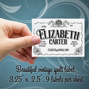 Custom Fabric Labels, Vintage Style, Care Added, 3.25'W x 2.5H, Uncut, Colorfast 100% Cotton, CPSIA Compliant, 9 Per Sheet image 2