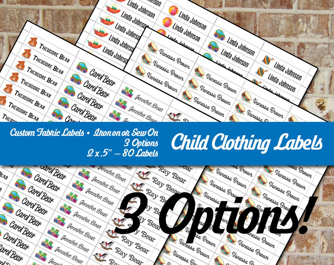 Children's Clothing Labels Custom Fabric Labels Iron on or Sew on Three