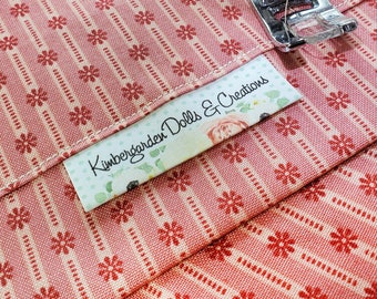 Fold-over Custom Fabric Labels Personalized With Your Name or Logo. These sewing tags fold and are 100% Cotton and fray resistant. Sew on.