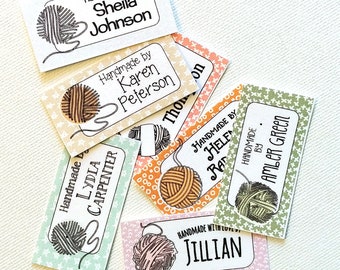 Custom Fabric Labels, Boho Yarn Art, 2" x 1", 9 Styles, Earthtone Colors, 100% Preshrunk Cotton, Uncut, Iron-on, Sew-on