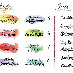 Watercolor Brush Strokes and Boho Script Fonts Custom Fabric Labels Your Text 100% Cotton Colorfast Uncut 2W x 1H, 40 per sheet image 2