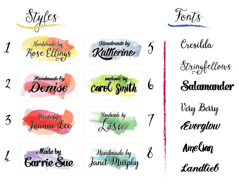 Watercolor Brush Strokes and Boho Script Fonts Custom Fabric Labels Your Text 100% Cotton Colorfast Uncut 2W x 1H, 40 per sheet image 2