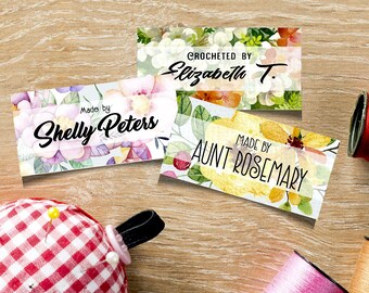 Custom Fabric Labels, Pastel Floral Designs, Sew-on, Iron-on, 80 Labels, 2"W x 1"H,  Uncut, Your Name Added, Colorfast 100% Preshrunk Cotton