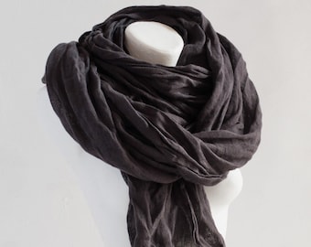 Anthracite Pure Linen Scarf XXL / Natural Linen Shawl / Linen Scarves/ Fashion Accessories / Flax Beach Scarf /Gifts Idea /Unisex /For Him