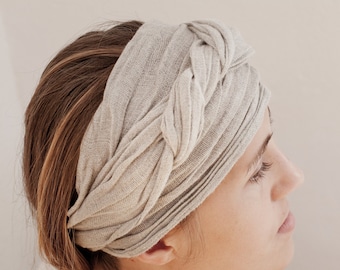 Gauze linen headband 35x170cm, Natural linen headwrap for women, Linen mini-scarf.