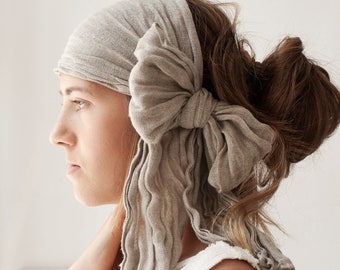 Natural Linen Headband for Women, Headwrap Gift, Head Scarf, Linen Mini-Scarf.