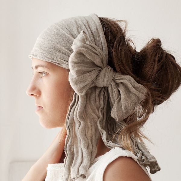 Natural Linen Headband for Women, Headwrap Gift, Head Scarf, Linen Mini-Scarf.