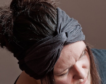 Anthracite Linen Headband for Women,Headwrap Gift, Head Scarf, Linen Mini-Scarf.