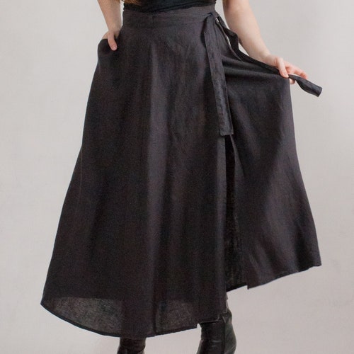 Maxi Linen Wrap Skirt With Deep Side Pocket WILD A Line - Etsy
