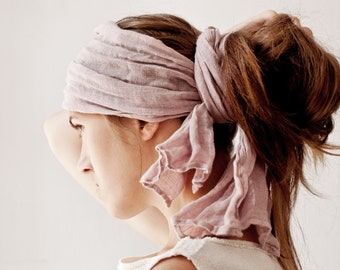 Pink Linen Headband for Women,Headwrap Gift, Head Scarf, Linen Mini-Scarf.