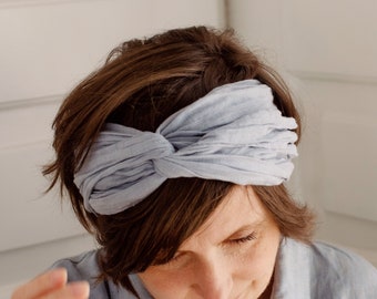 Linen Headband Powder Blue, Headwrap Gift for Women, Head Scarf, Linen Mini-Scarf.