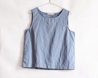 Baby blue linen tank top BLAST round neckline, natural linen crop top, linen blouse, summer top, linen clothing, linen sleeveless top.