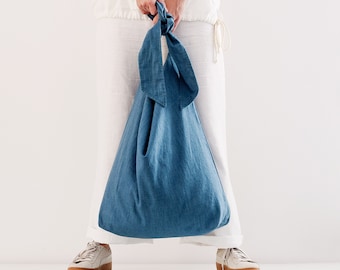 Blue Linen Tote Bag DAILY, Large Shoulder Bag, Linen Oversize Bag, Linen Shopping Bag, Woman Accessories, Flax Beach Bag, Gift for Her Him.