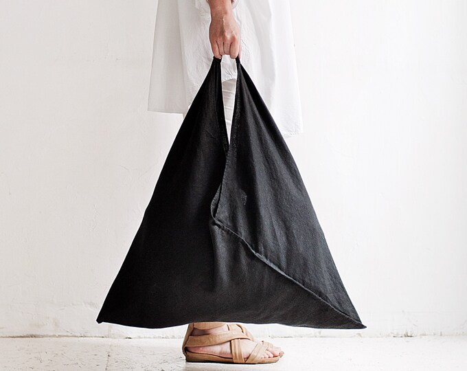 Linen Tote Bag in Black ORIGAMI Linen Beach Bag Linen - Etsy