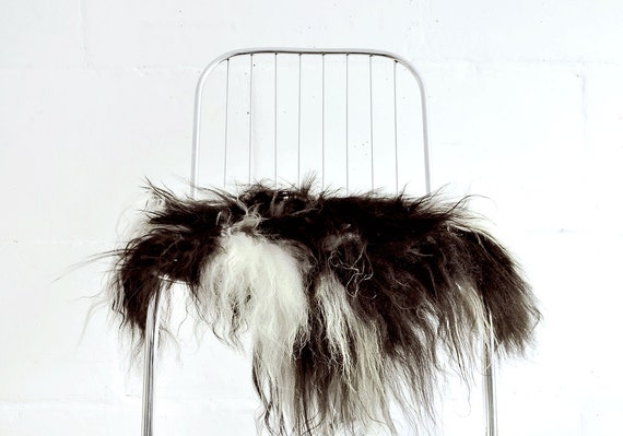 Genuine Icelandic Sheepskin Chair Cover Black and White 40 x 40 Centimeters Sheepskin Chair Throw Shaggy Sheepskin Sheepskin Pelt Throw.