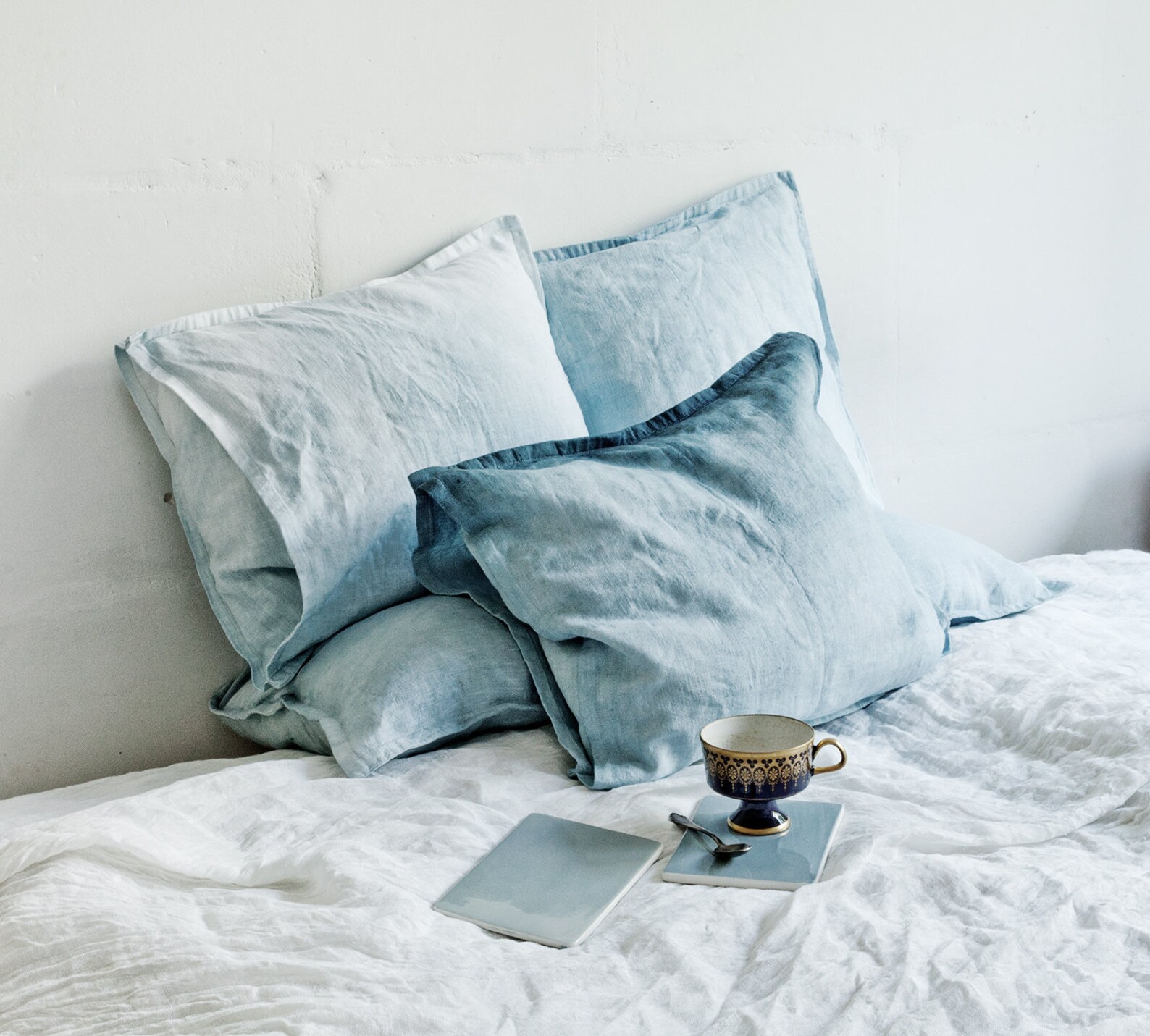 Light Blue Soft Hand Dyed Linen Pillowcase with Envelope Etsy