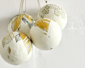 Christmas Ornament  ball decoration  - Set of 4 - hand painted, white, black and gold