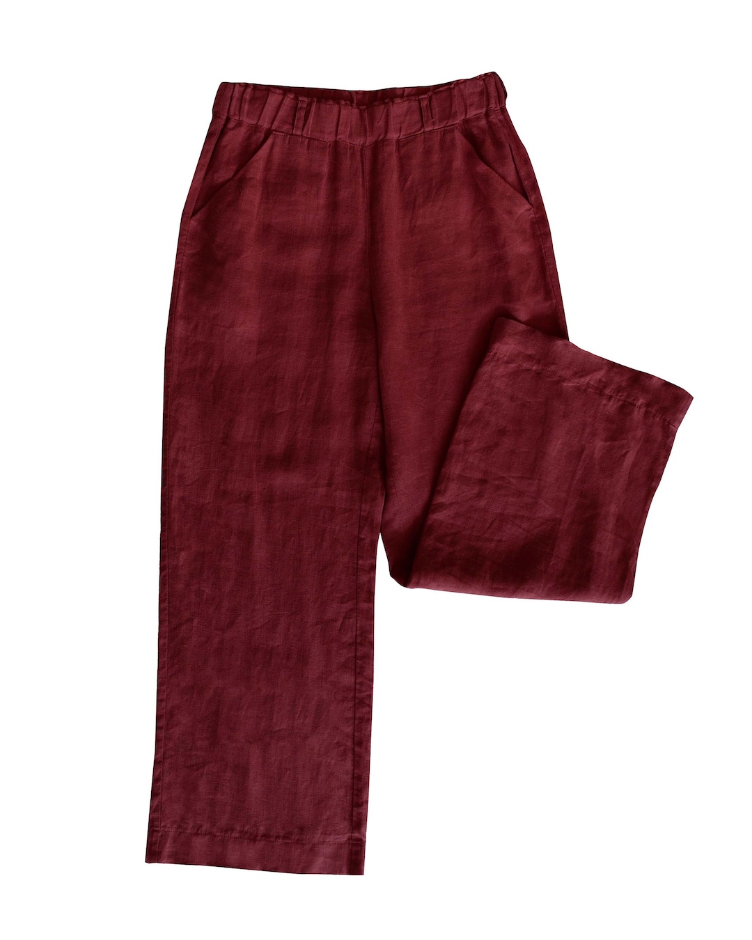 Red Linen Wide Leg Pants SIMPLE, Cherry Linen Trousers With Pockets — free download