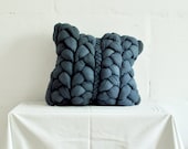 Dark denim "plait" pillowcase - dyed, decorative, handmade cushions.