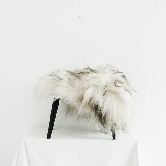 Genuine Icelandic Sheepskin Chair Cover Black and White 40 x 40 Centimeters Sheepskin Chair Throw Shaggy Sheepskin Sheepskin Pelt Throw.